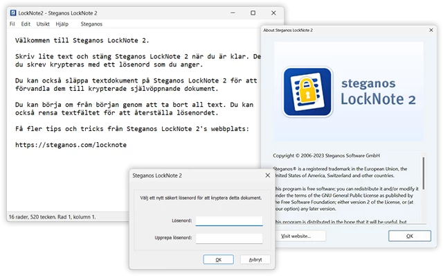 Skärmbilder av Steganos LockNote 2