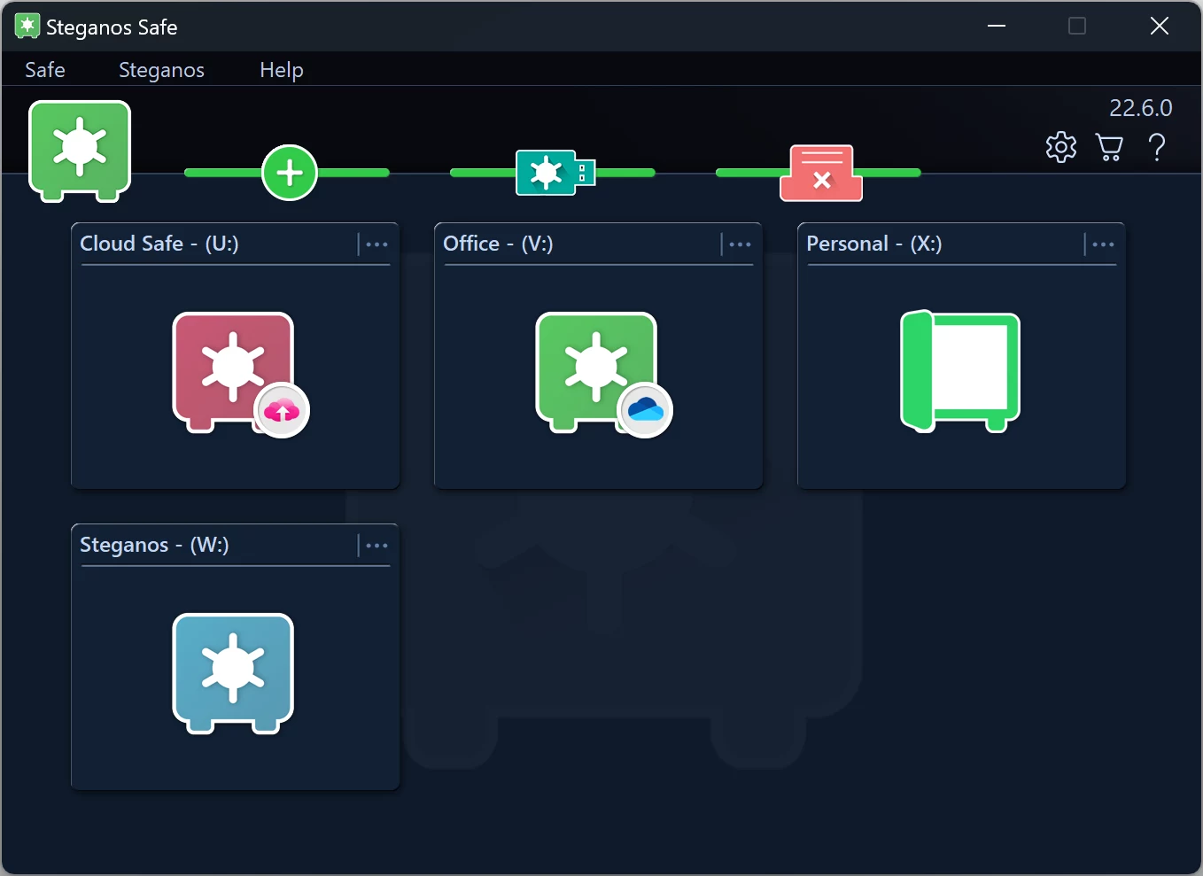 Steganos Daten-Safe im Dark-Mode